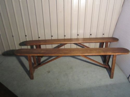 a pair of french chestnut farmhouse kitchen benches
