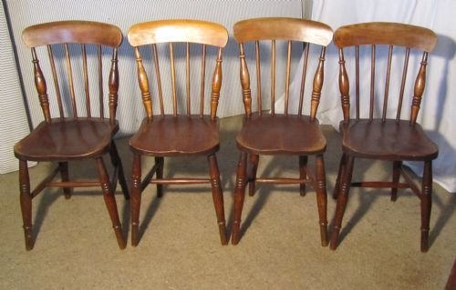 set of 4 victorian elm seated stick back kitchen dining chairs