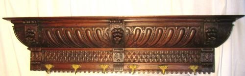 19th century gothic carved oak hat shelf with coat hooks