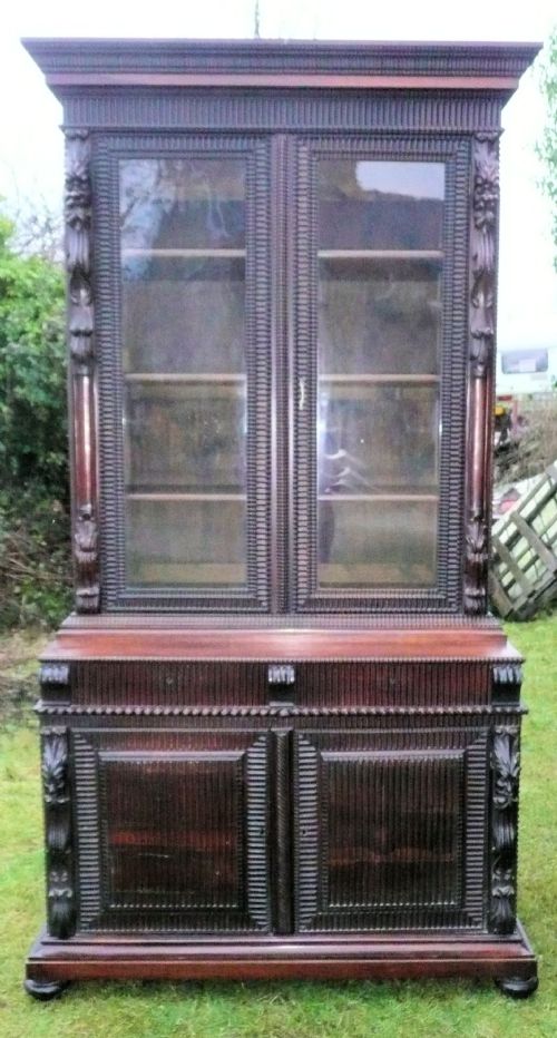 green man victorian rosewood library cupboard bookcase