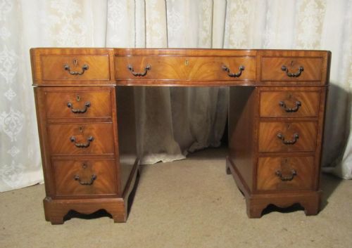 art deco walnut and leather odeon style pedestal desk