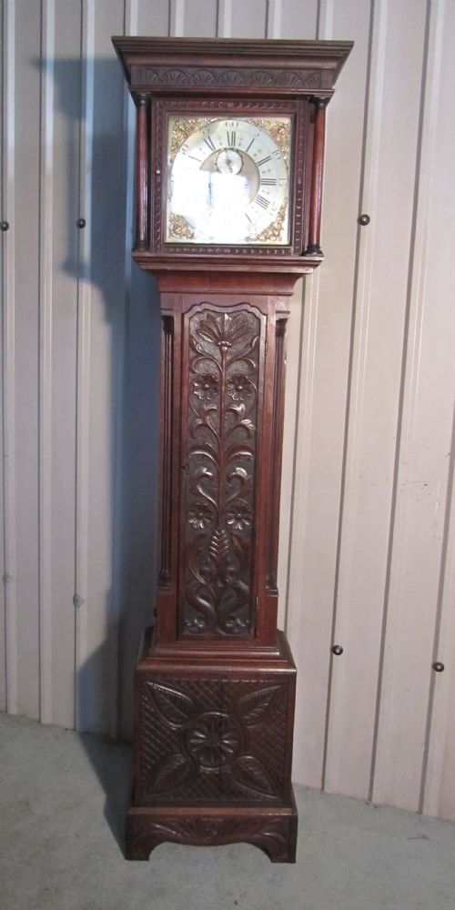 georgian carved oak long case clock