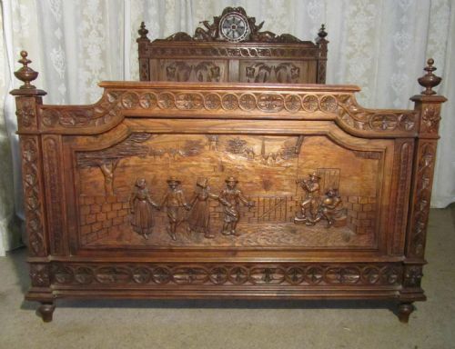 french carved oak marriage double bed