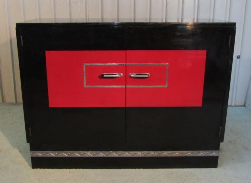 black lacquered 1950s retro sideboard cabinet