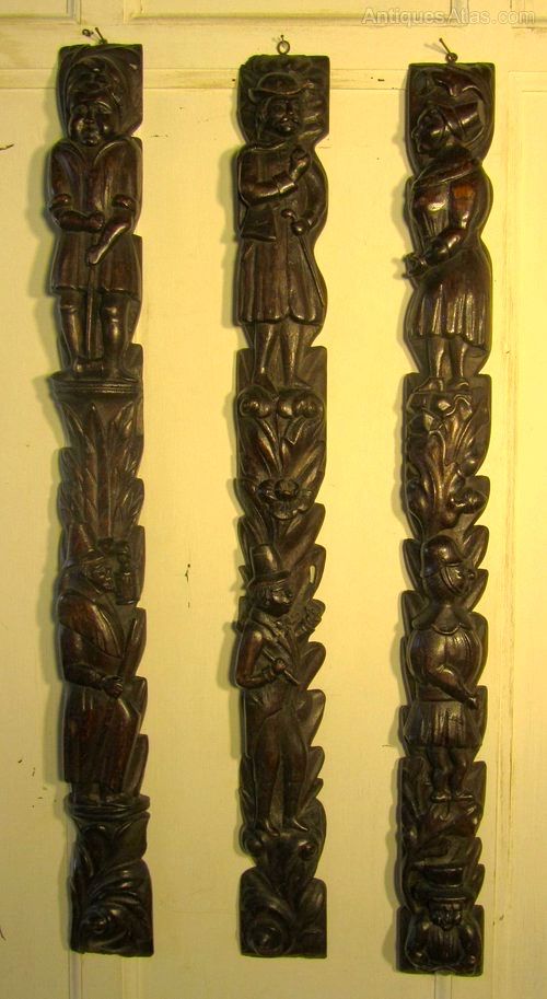 3 large 19th century oak carvings