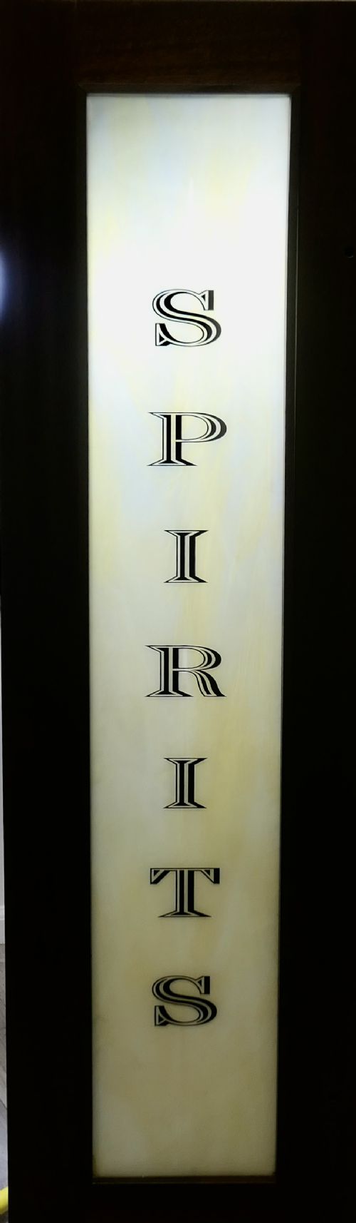 full length opaline glass bar sign spirits