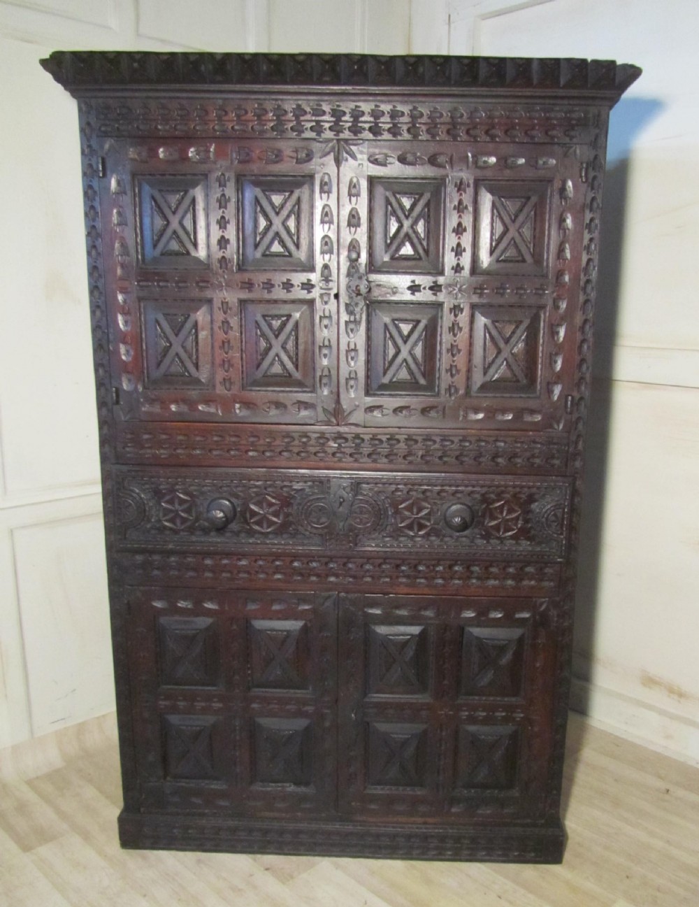 17th century carved oak housekeepers or hall cupboard
