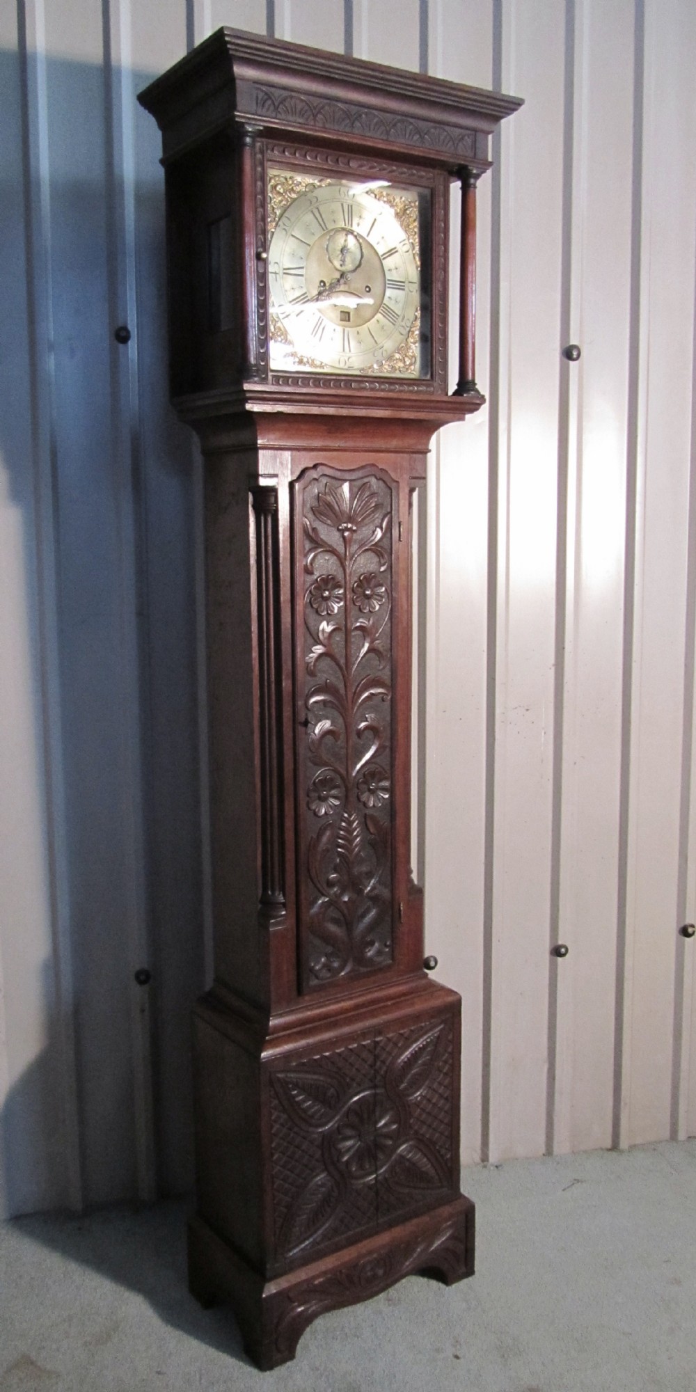 georgian carved oak longcase clock