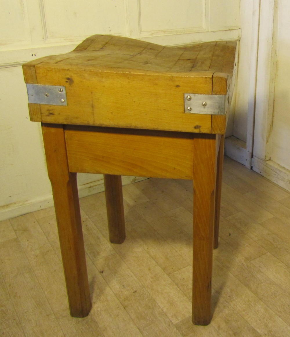 a well used vintage french butchers block