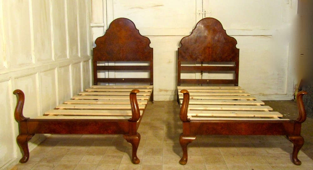 a superb pair of bur walnut art deco twin beds by heals