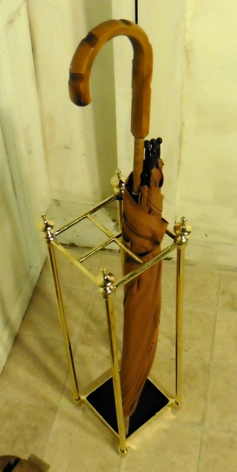 a petit victorian brass and cast iron walking stick stand or umbrella stand