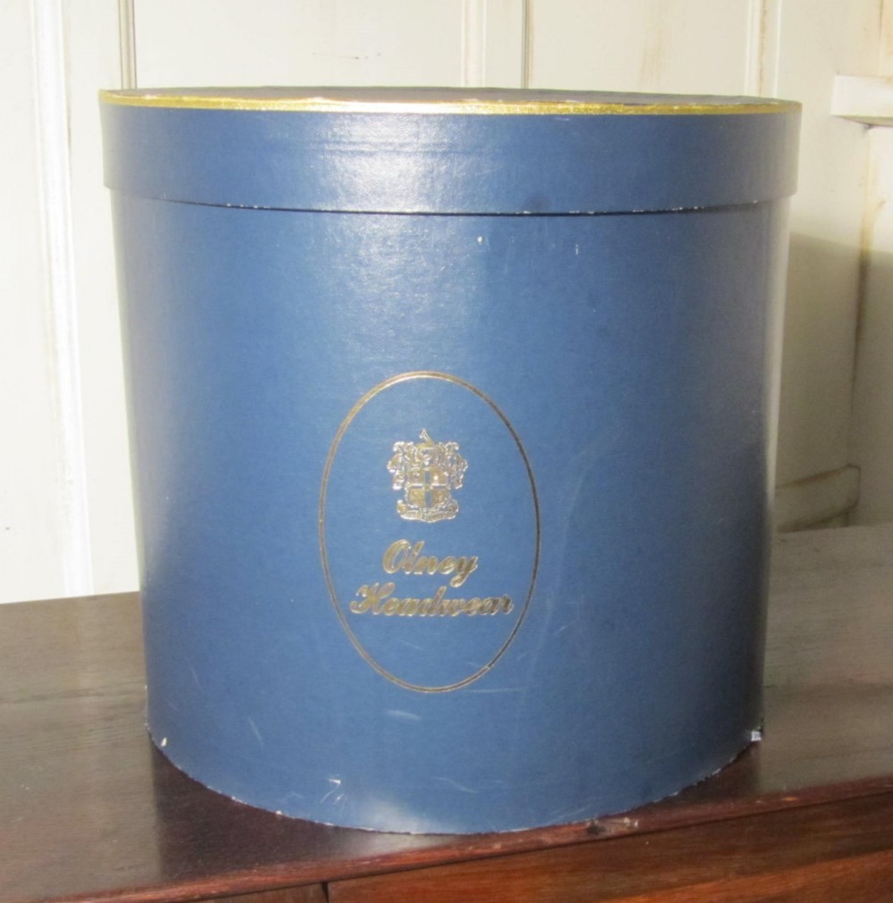 a delightful large blue olney hat box