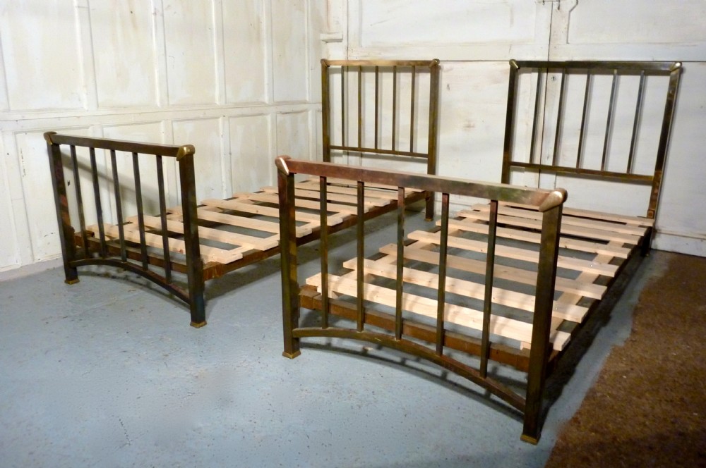 pair of art deco brass twin single beds