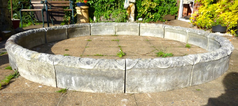 stone edging setts circular fountain parterre herb garden fire pit