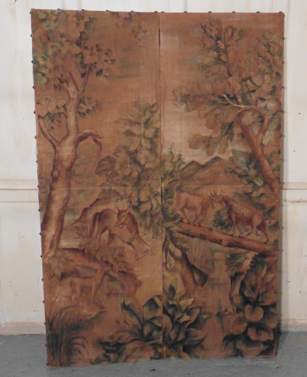 small french 2 fold painted screen