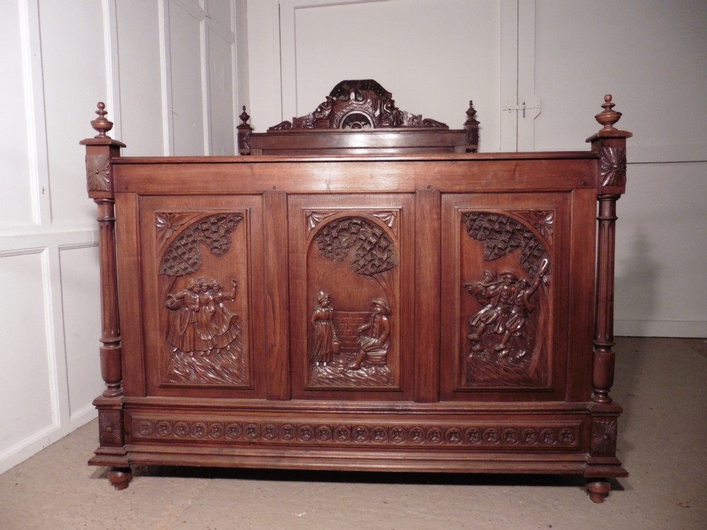 breton carved oak marriage double bed
