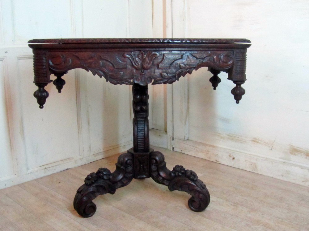 victorian gothic carved oak folding games or card table