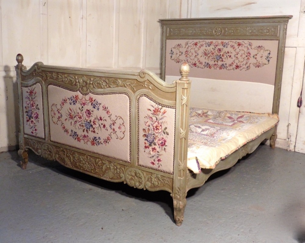 french embroidered upholstered double bed shabby and chic
