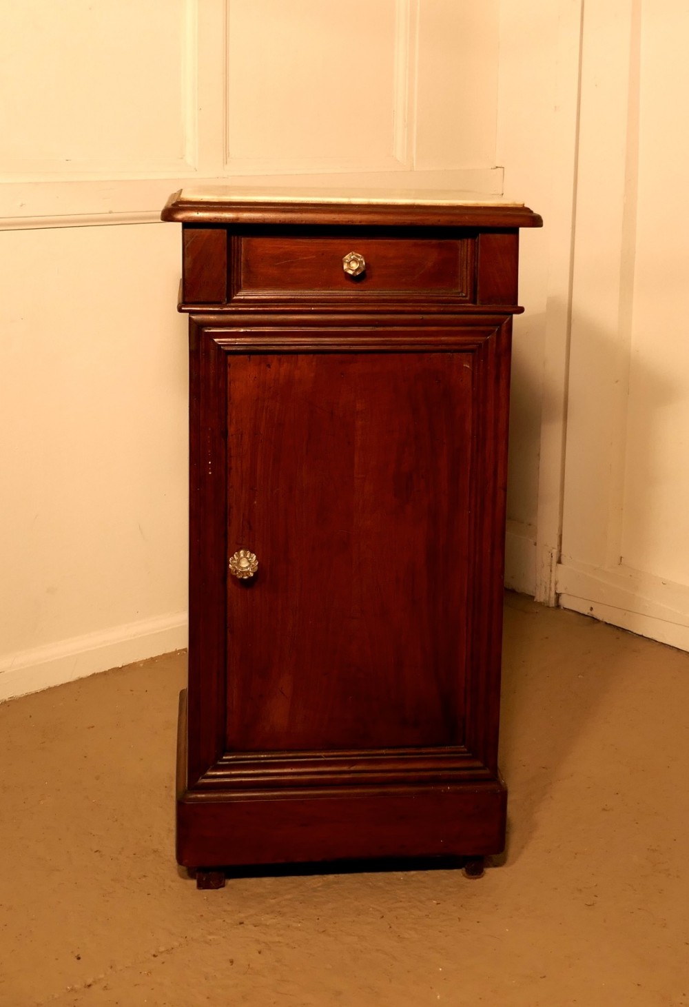 french mahogany and marble bedside cupboard