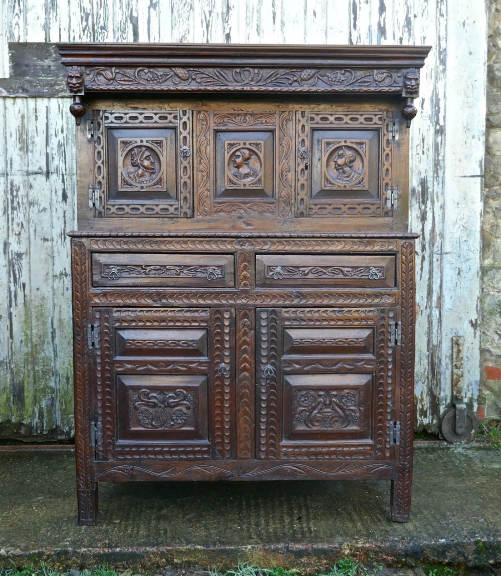 17th century carved oak court cupboard cottage livery cupboard