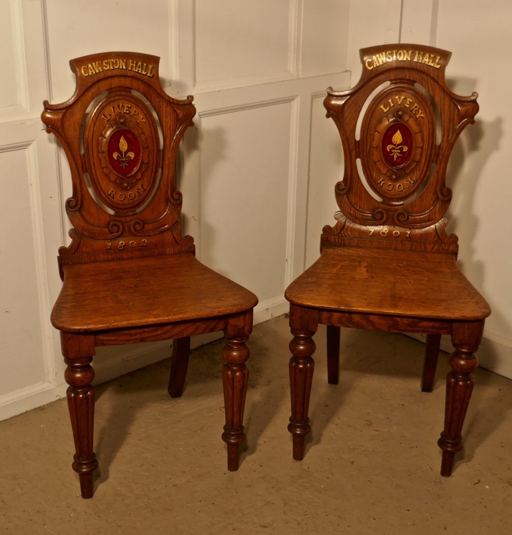 early 19th century golden oak hall chairs from cawston hall livery room