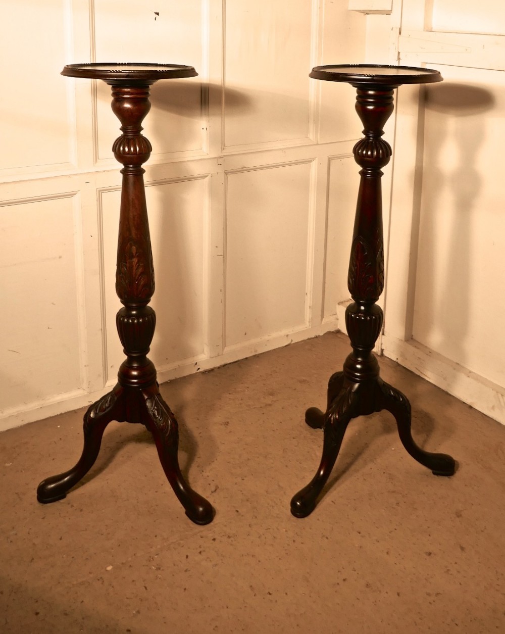 pair of mahogany torchere or lamp stands