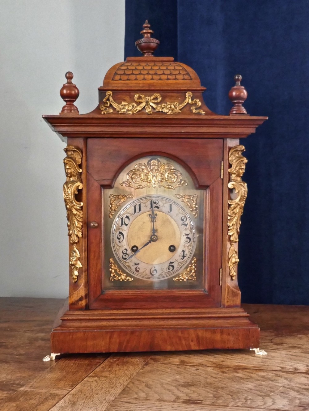 19th century german belltop walnut bracket mantel clock by junghans