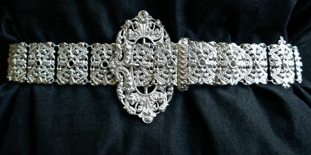 french arts and crafts silver belt articulated links with chatelaine ring
