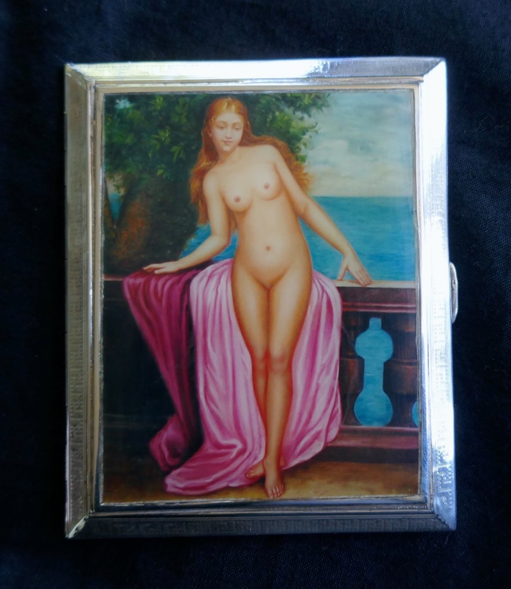 art nouveau silver and risqu nude enamel cigarette or card case by padgett braham ltd