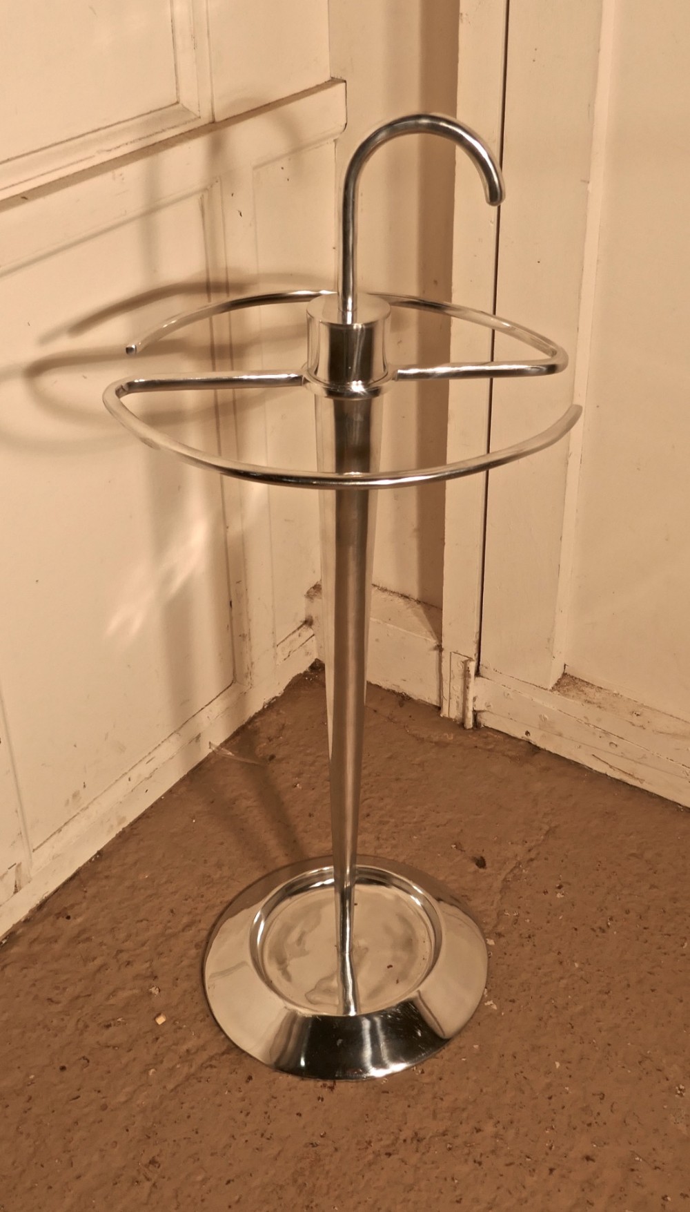 quirky and stylish art deco chrome umbrella or stick stand
