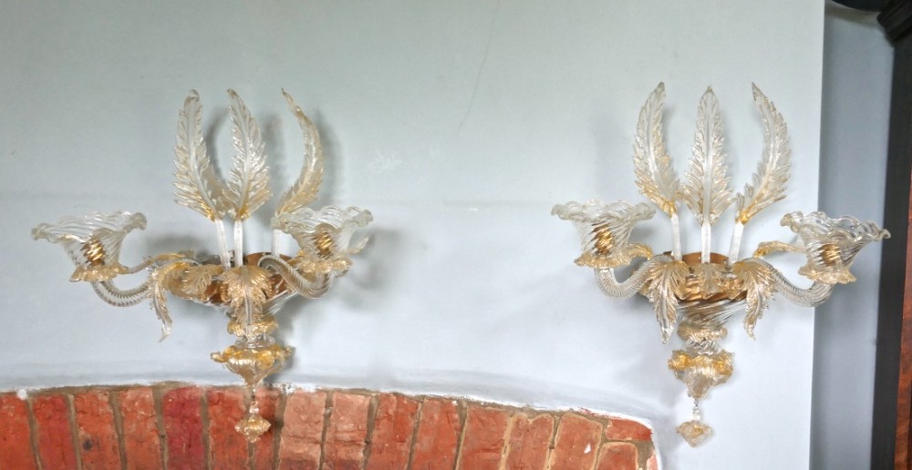 pair of superb venetian glass and gilt chandelier wall lights