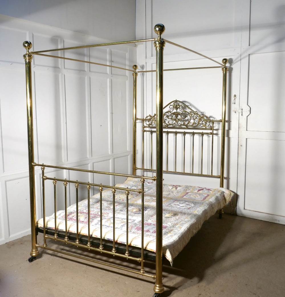victorian art nouveau 4 poster double brass bed