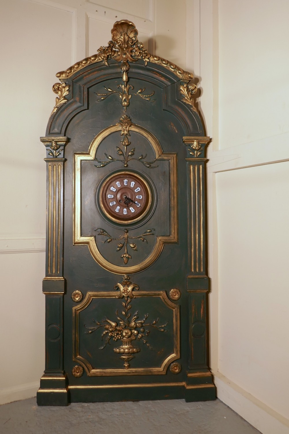 large painted french pharmacy rocco panel clock