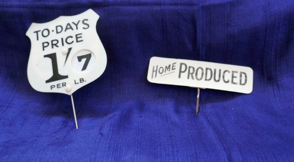 vintage post war grocersbutchers adjustable price label and home produce label farm shop