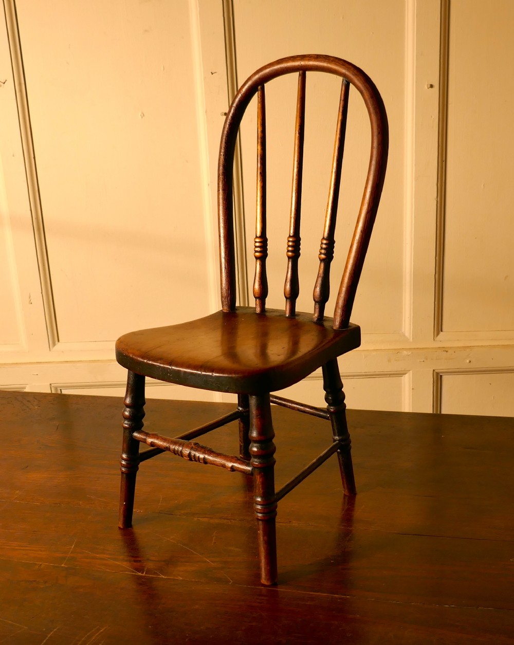 19th century miniature beech and ash hoop back kitchen chair