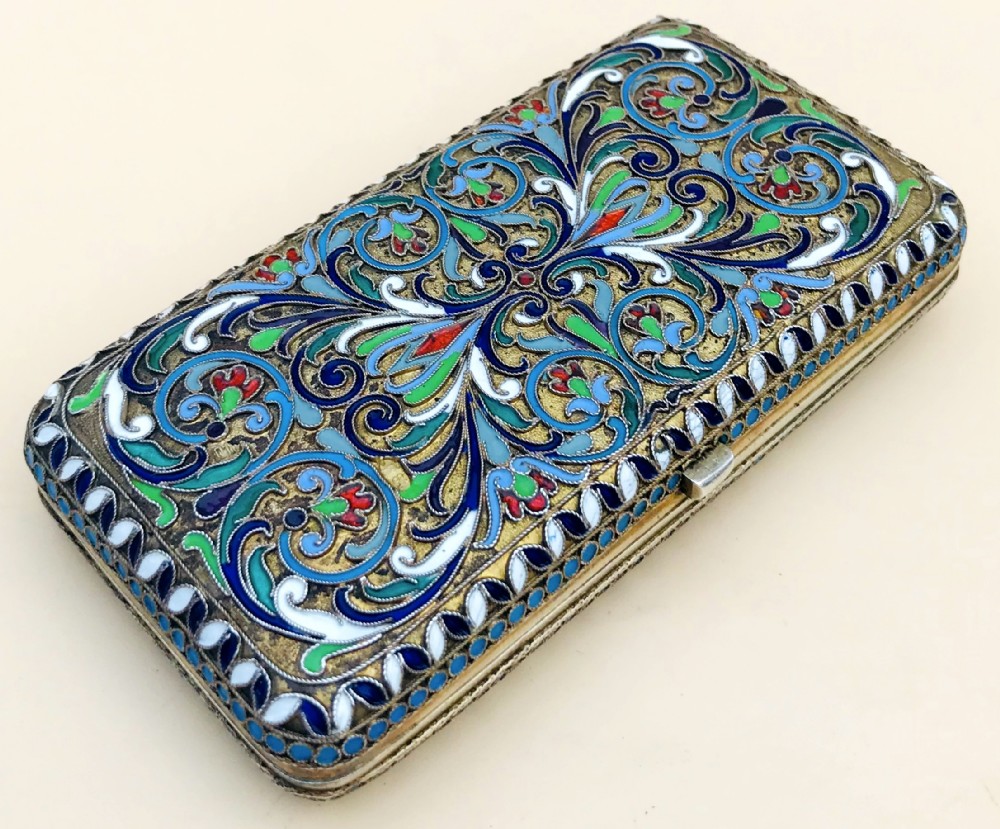 early 20th century russian solid silver cloisonn enamel purse or card case