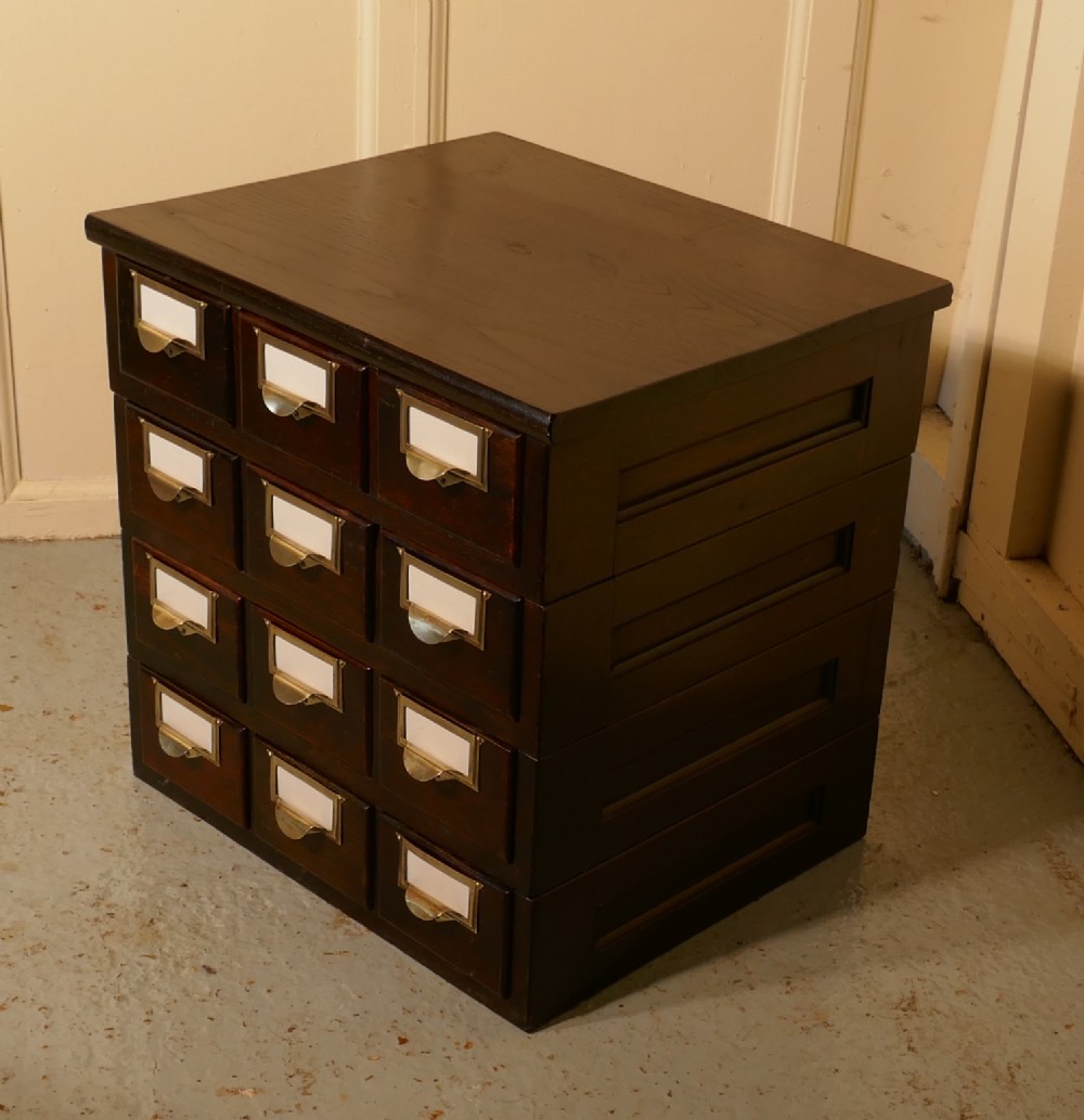 12 drawer oak card index filing cabinet