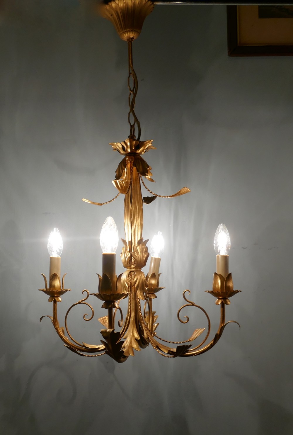 french 4 branch gold tole chandelier