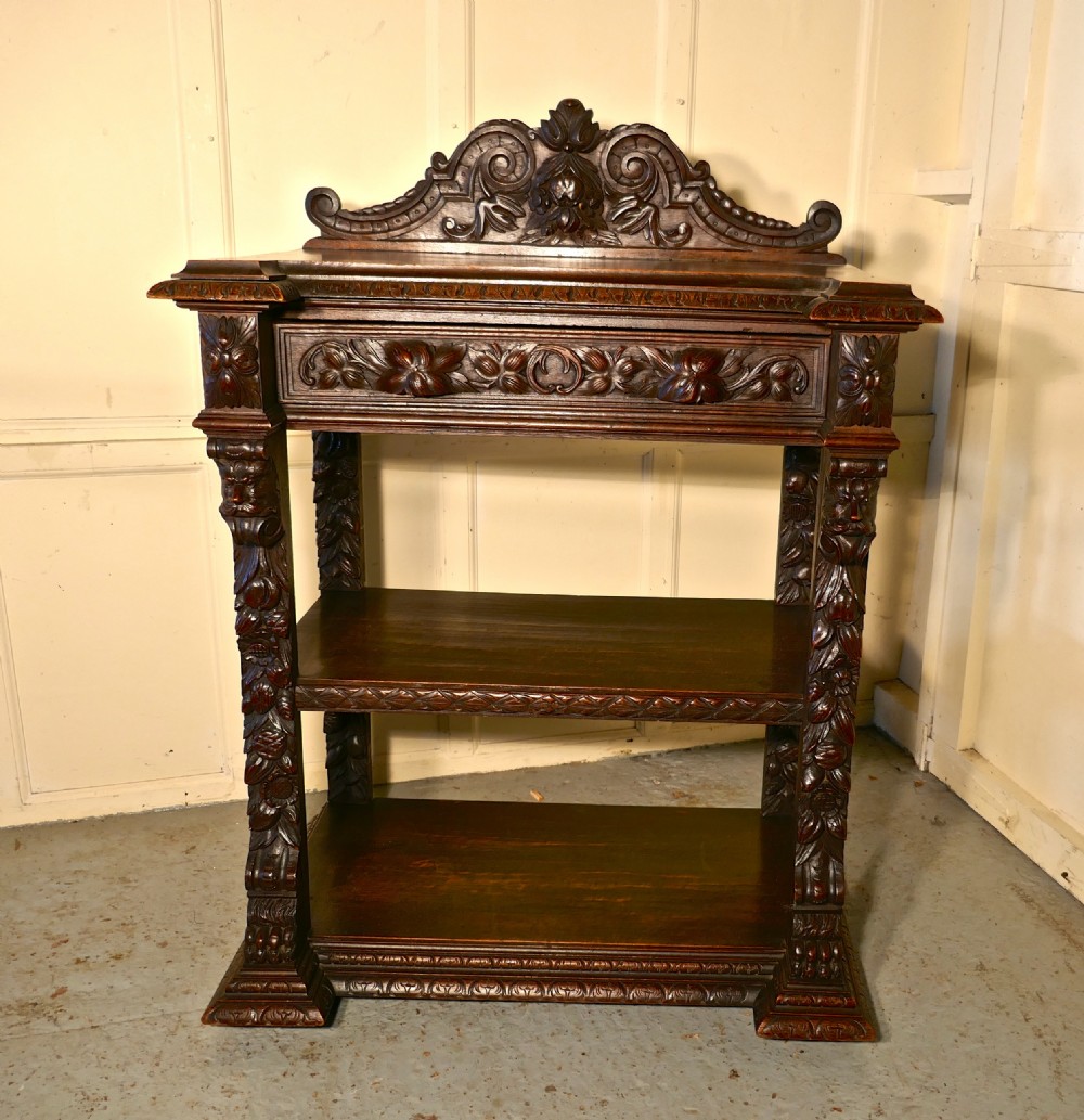 small gothic victorian carved oak green man buffet