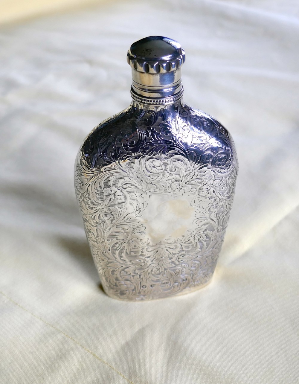a decoratively engraved victorian silver spirit flask hilliard thomason 1861