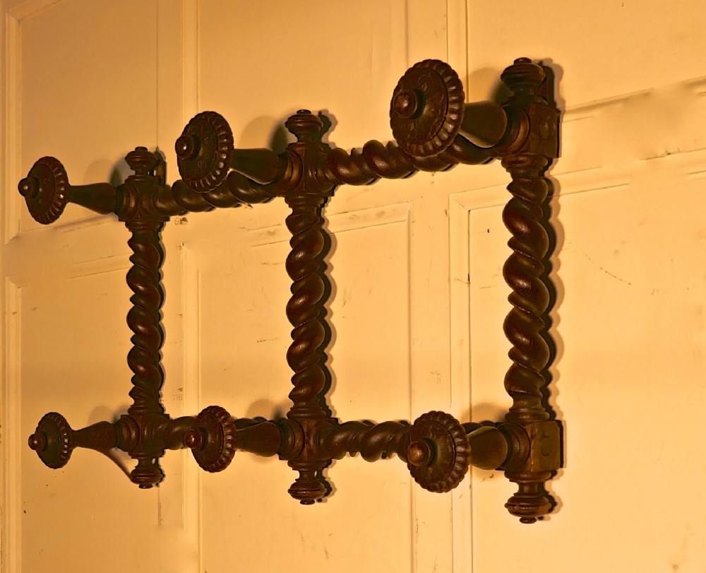 french barley twist gothic carved oak hat and coat rack