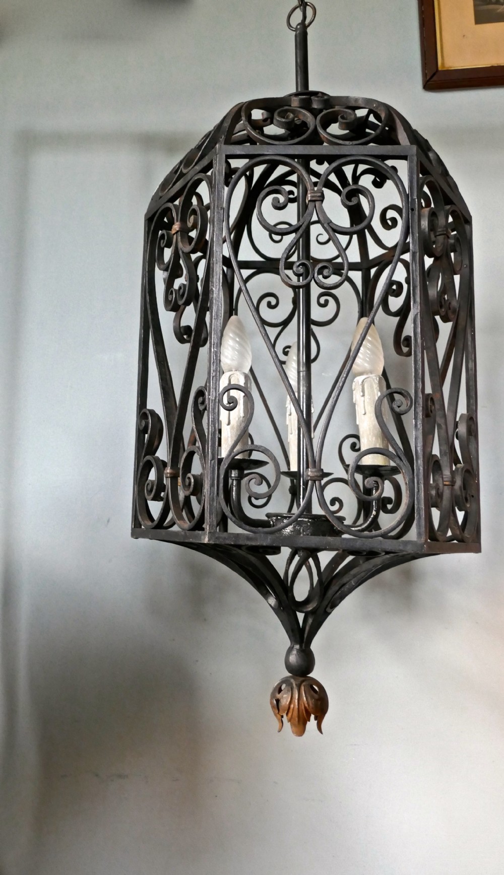 very large decorative wrought iron porch lantern