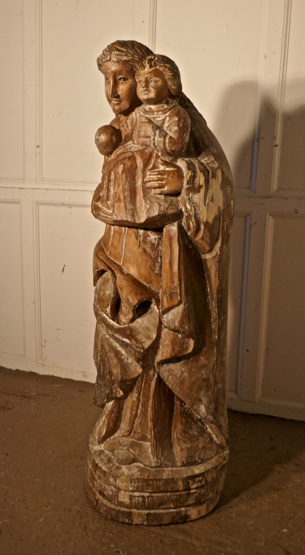 18th century french carved statue of madonna and child