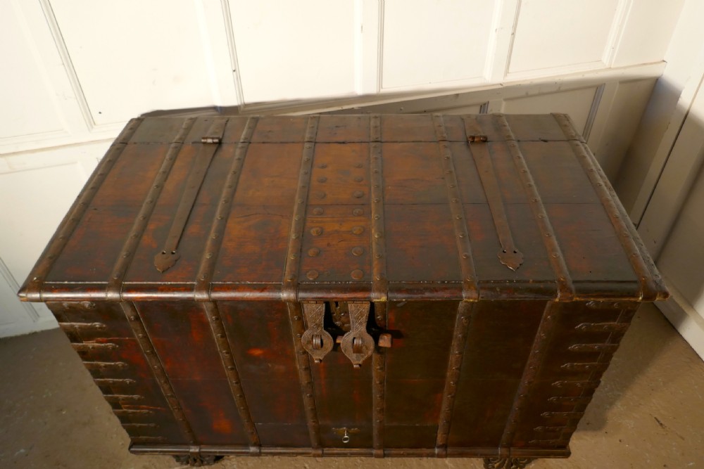 antique iron bound hardwood merchants chest armada chest