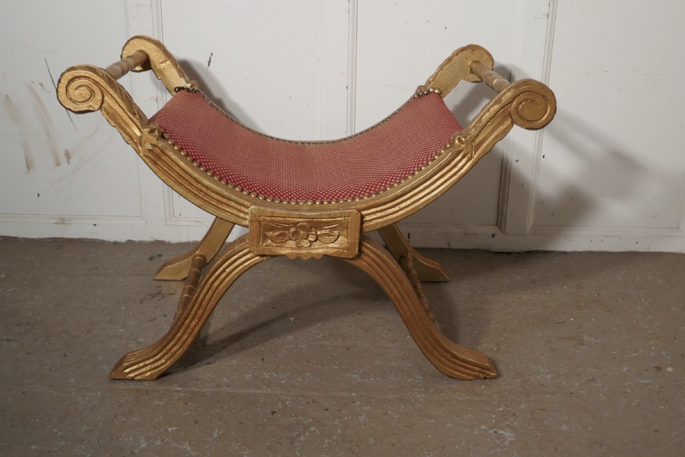19th century empire style gilt x frame stool