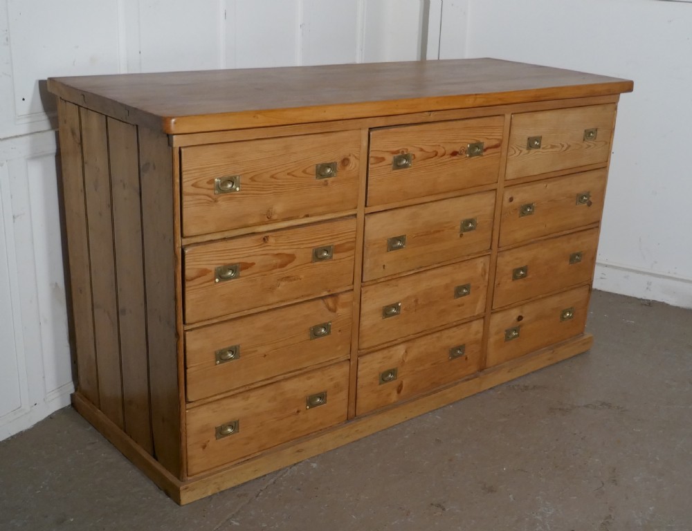large victorian pine 12 drawer haberdashery island counter