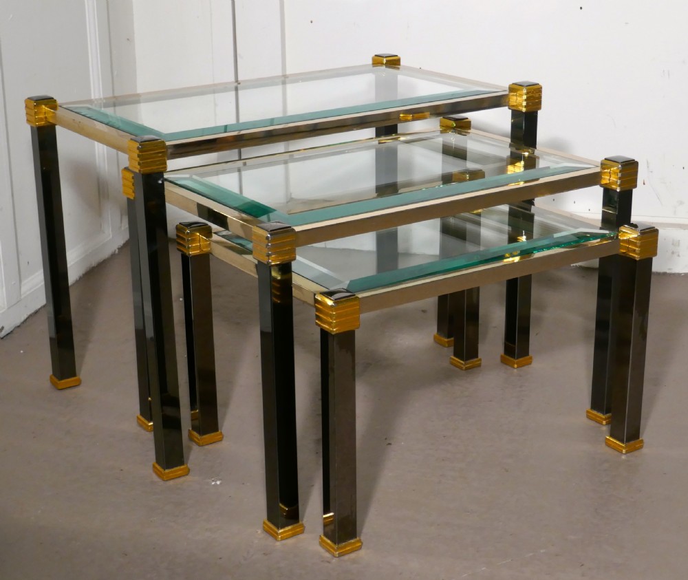 french art deco glass and brass nest of tables