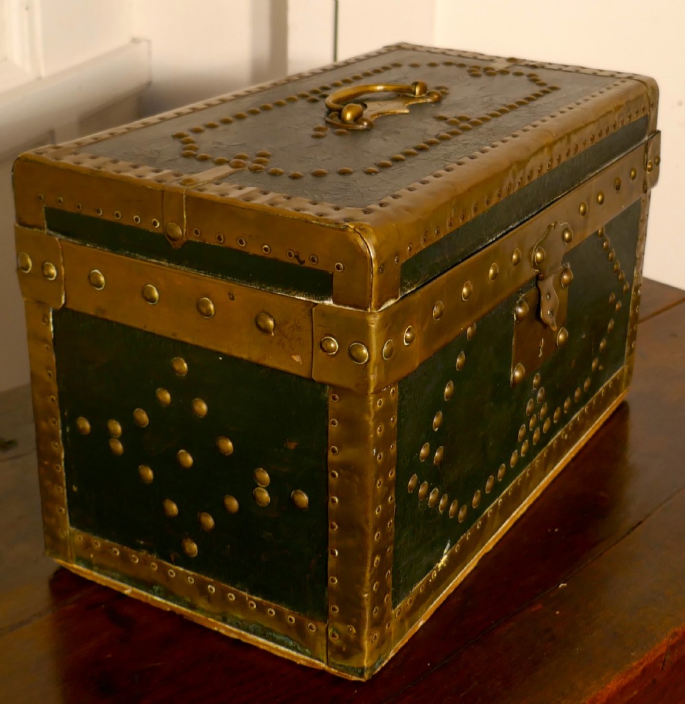 leather and brass studded treasure chest or jewellery box 1878