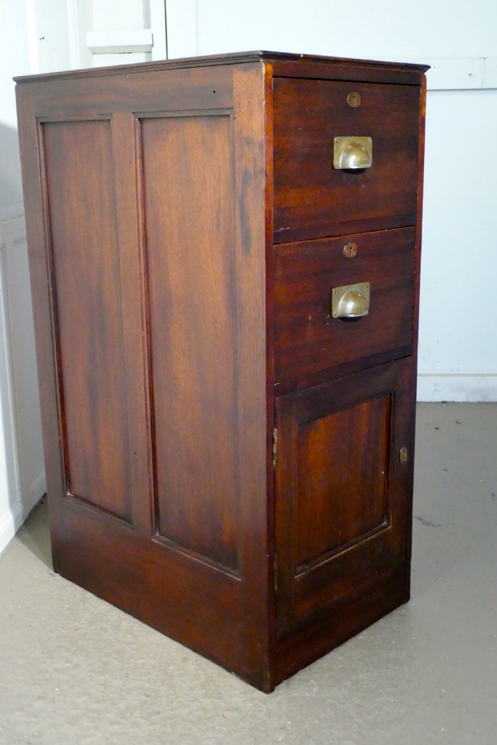 19th century mahogany bankers drawers and safe cupboard