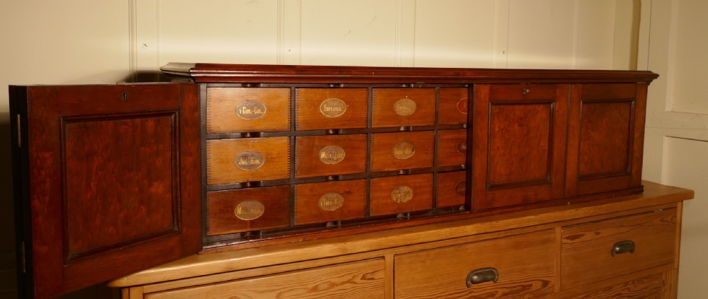 19th century long mahogany estate cupboard filing drawers